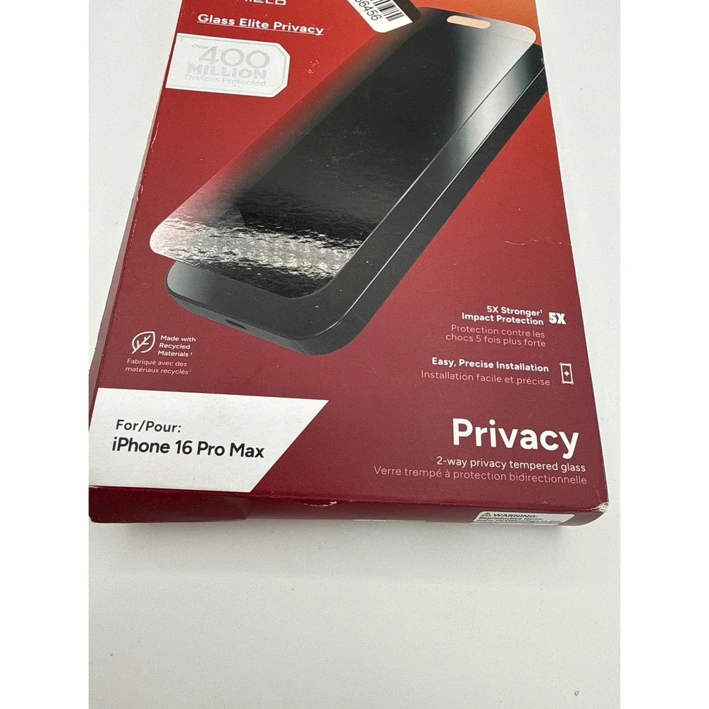 ZAGG Screen Protector iPhone 16 Pro Max Black New Glass Elite Privacy 5X Strongr